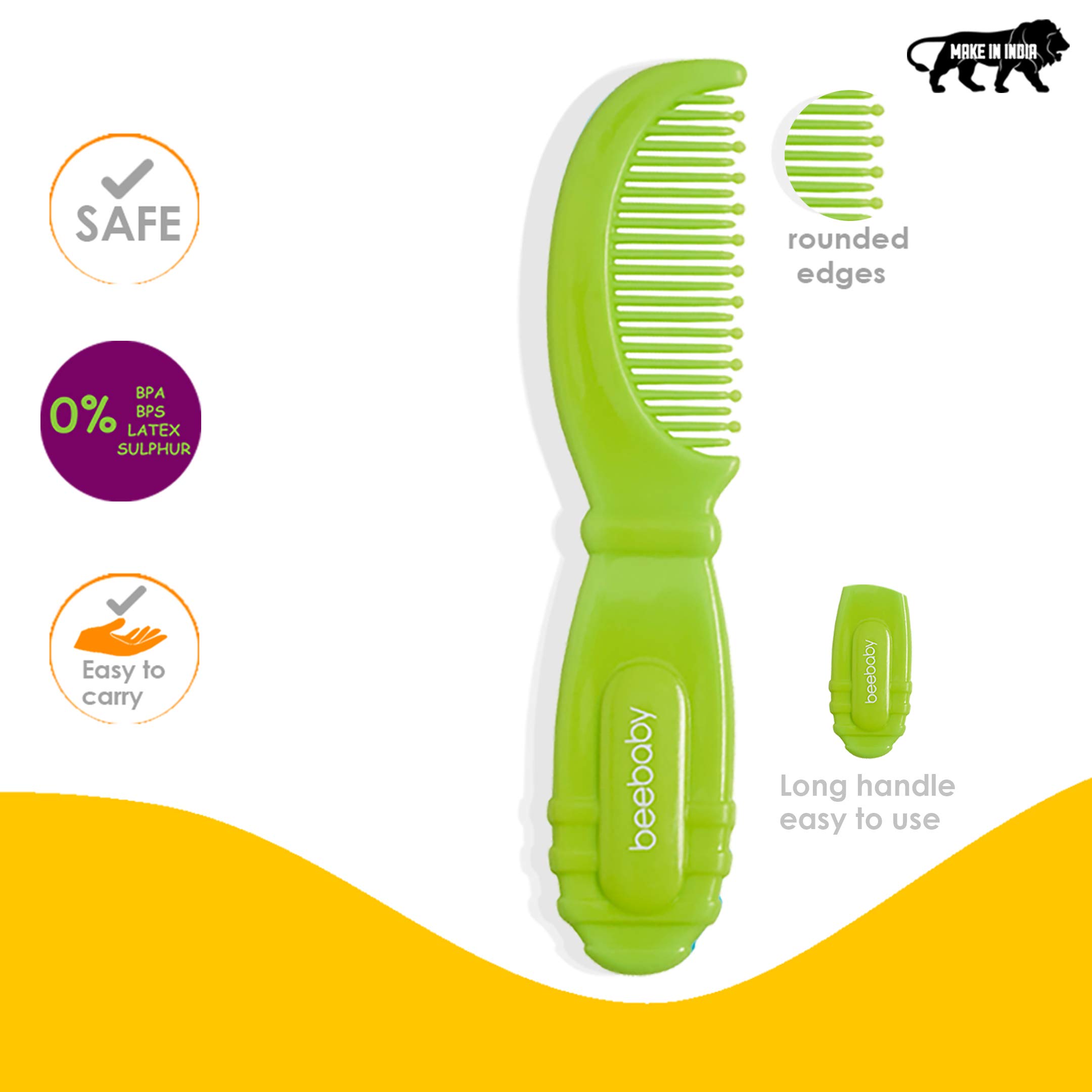BeeBaby Round Edge Baby Comb. Pack of 2. (Pink & Green) 0M+ 1