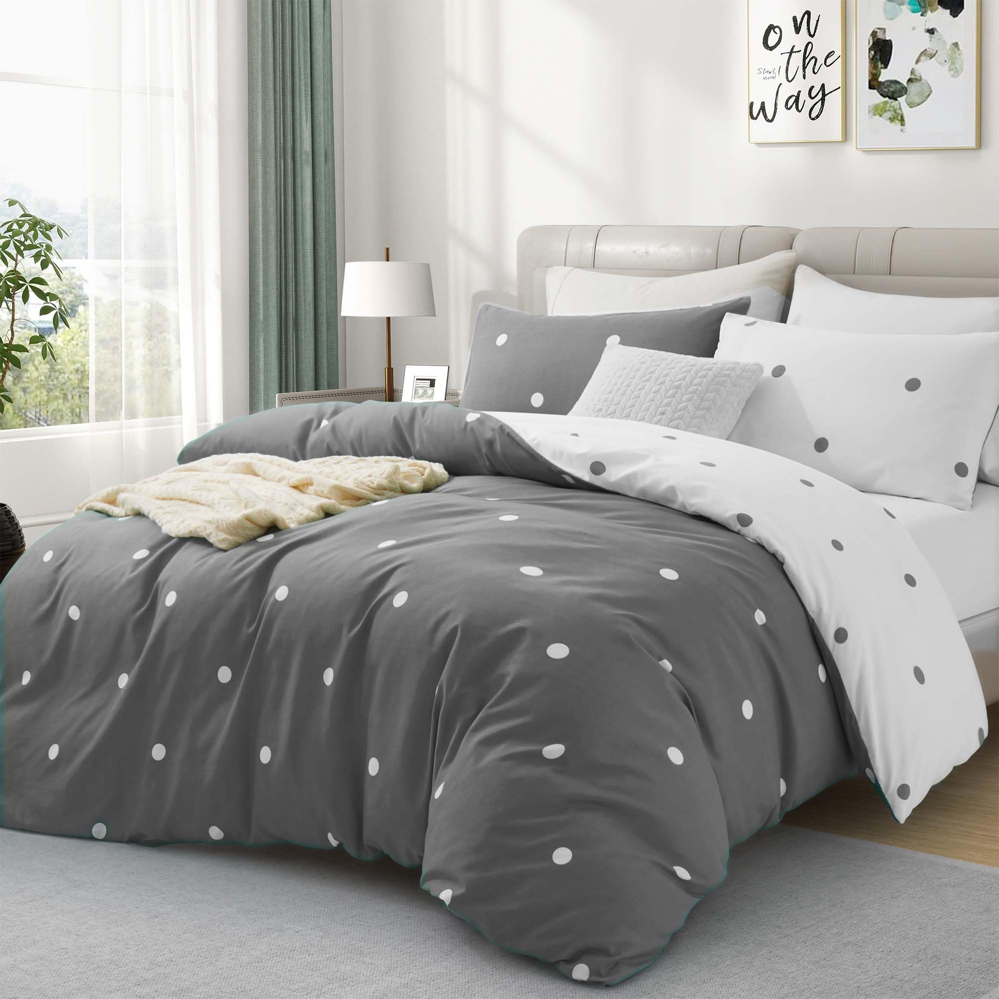 Hafaa Double Duvet Set Soft Printed Bedding Set Brushed Microfiber Duvet Cover with Pillowcases (Doted 200x200 CM)