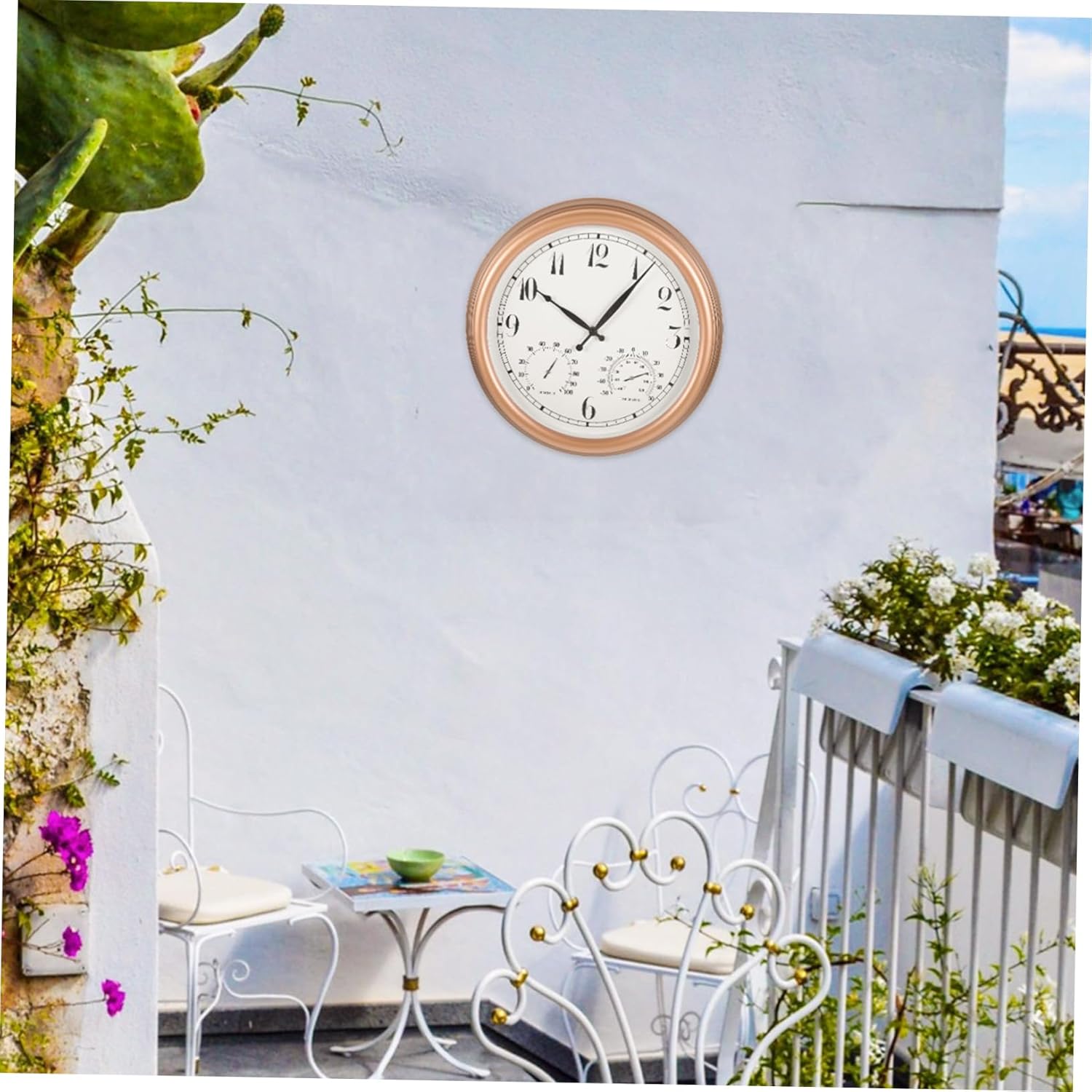 Zerodeko Vintage Outdoor Wall Clock with Thermometer and Hygrometer Hanging Clock for Patio Garden Pool and Porch Decor