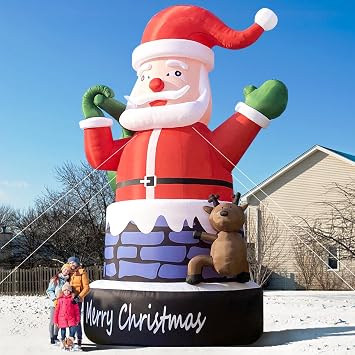 Giant Santa Inflatable 20FT Santa Claus with Reindeer for Christmas Outdoor Decoration, UL Blower/Sturdy Oxford/Outdoor Blow Up Yard Decoration