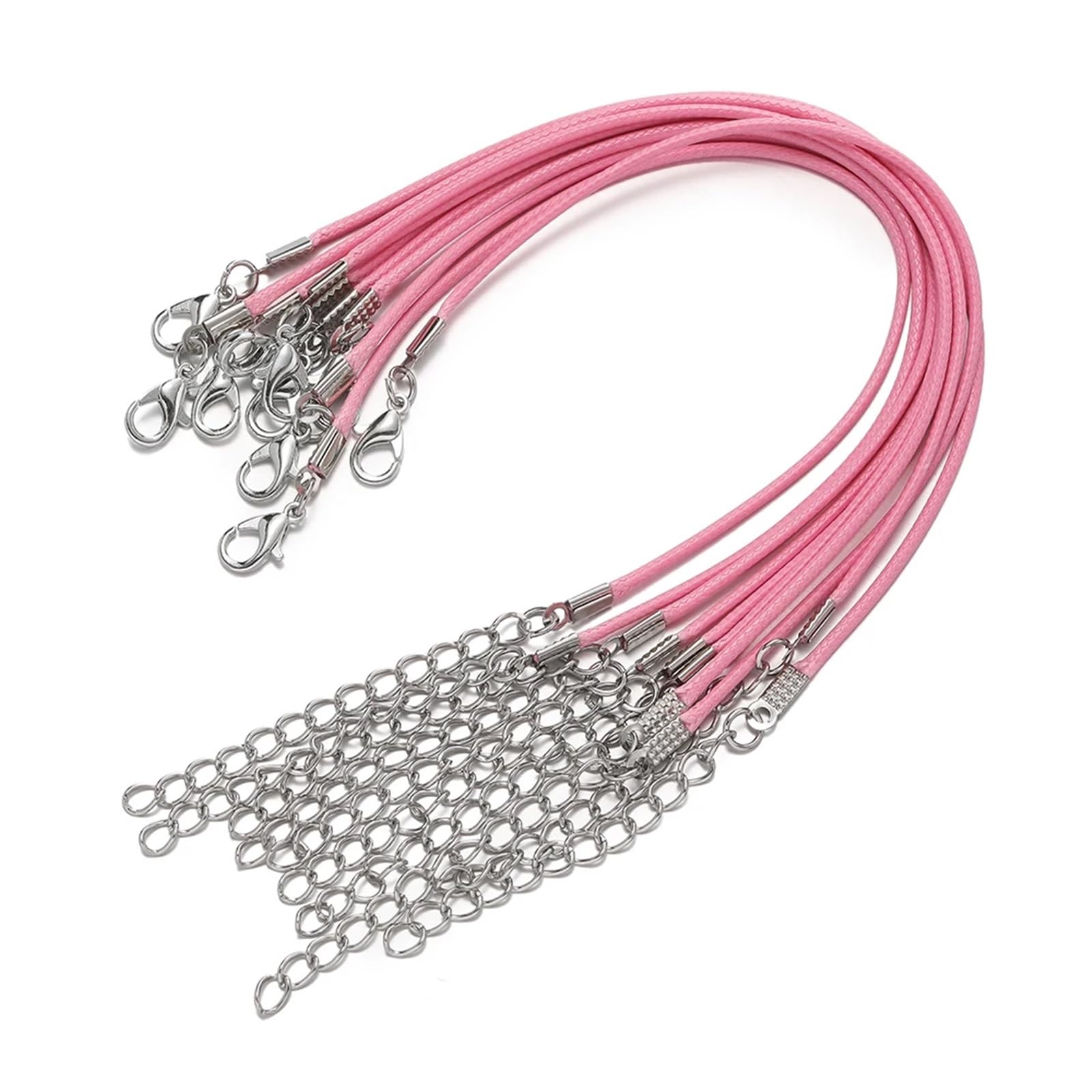 Sznurek do naszyjnika 100 szt. 1,5/2mm PU skórzany przewód bransoletki zestaw plecione sznurki powlekane woskiem z zawieszkami materiały ​​wyrobu biżuterii(Pink,1.5x220mm)