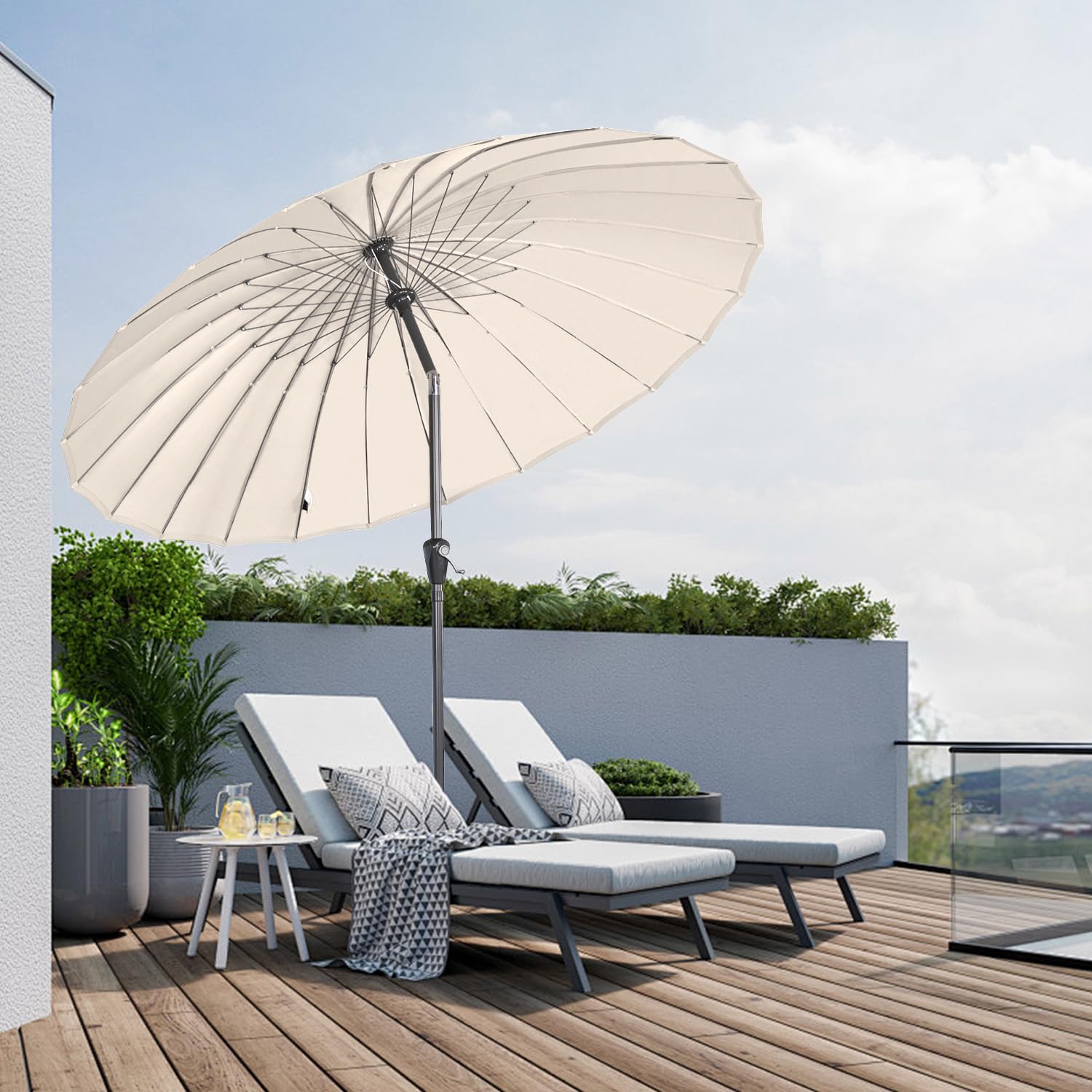 Angel Living Parasol De Jardin Parasol 250cm Rond, 24 baleines, L'Ombre De MéCanisme D'Inclinaison De Manivelle, Protection UV, pour Balcon, Terrasse, Piscine, Extérieur, Plage