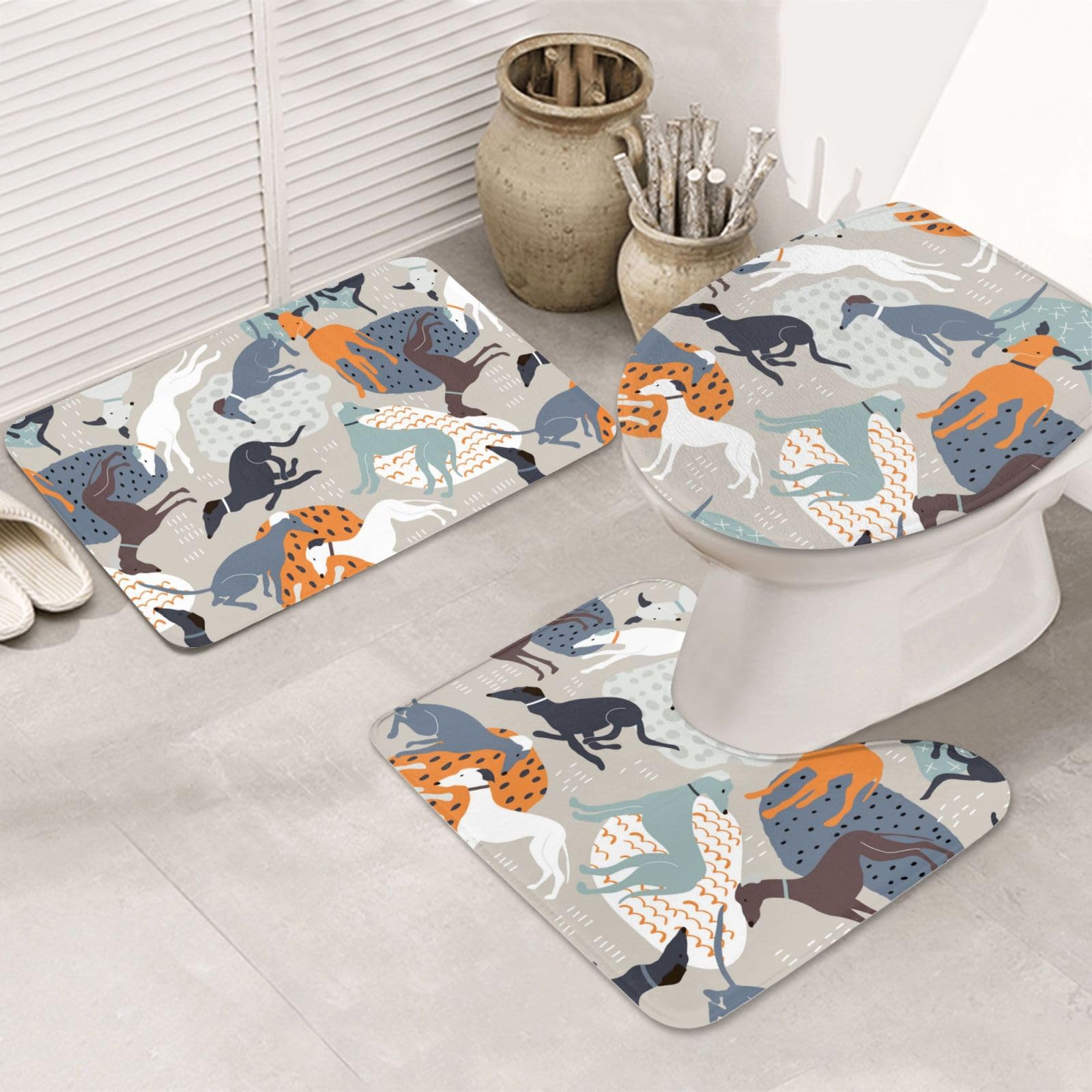 Tapis de bain lévriers mignons lot de 3 pièces absorbants pour sol de douche