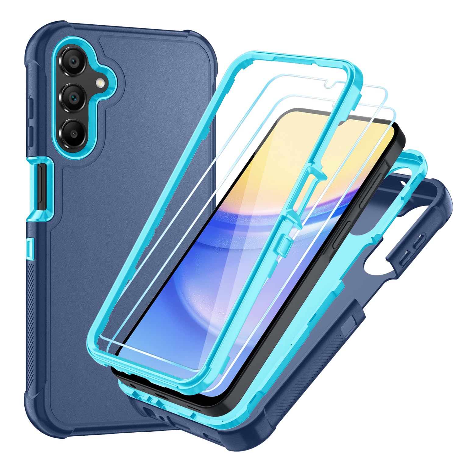 Case for Samsung Galaxy A14 5G Phone Case Glacier Blue | HD Screen Protector, Heavy Duty, 3 Layer, Hybrid, Shock Proof, Protective, Rugged Bumper, PC