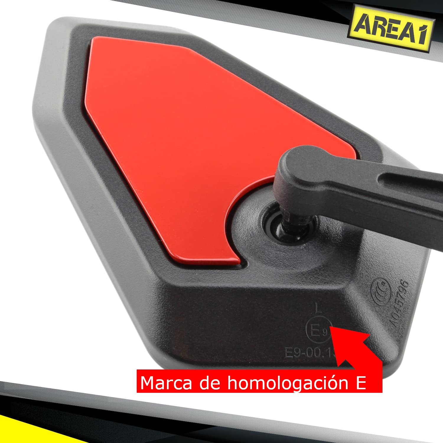 Area1 Espejos Retrovisores Moto Universal Homologado, Rojo, Par de Espejo Moto (2xM10 Rosca derecha) compatible con Aprila