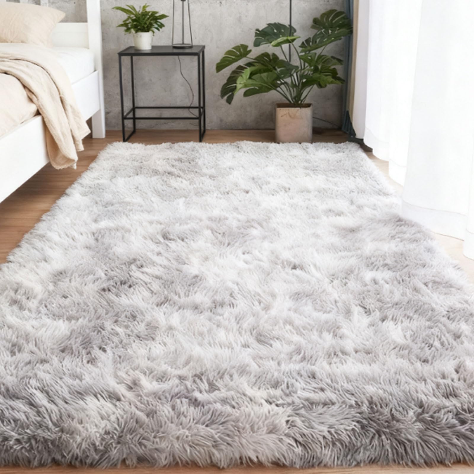 Tapis chambre shaggy 100 x 380 cm grand tapis moelleux gris clair