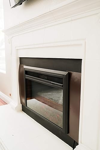 Vista 6 de XBrand Calentador eléctrico de chimenea de 32 pulgadas con control remoto, efecto de llama rodante LED y control de limitación de temperatura