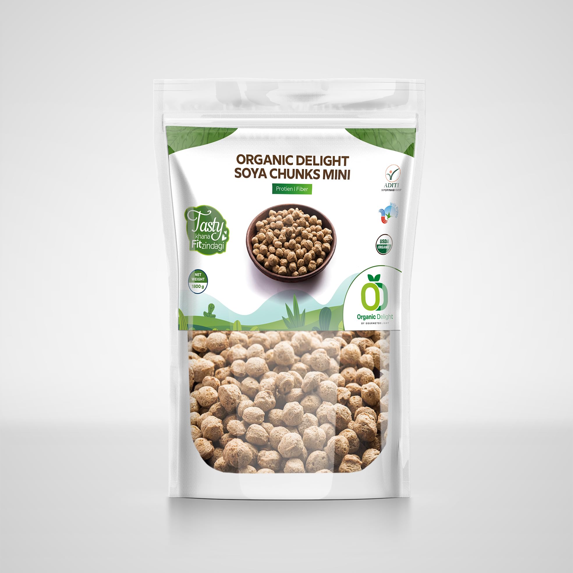 Organic Delight Organic Soya Chunks Mini 1800 Gm By USDA Certified Healthy & Tasty Soya Bean Chunks With Natural High Protein Source Of Dietary High Fiber Fresh Wadi