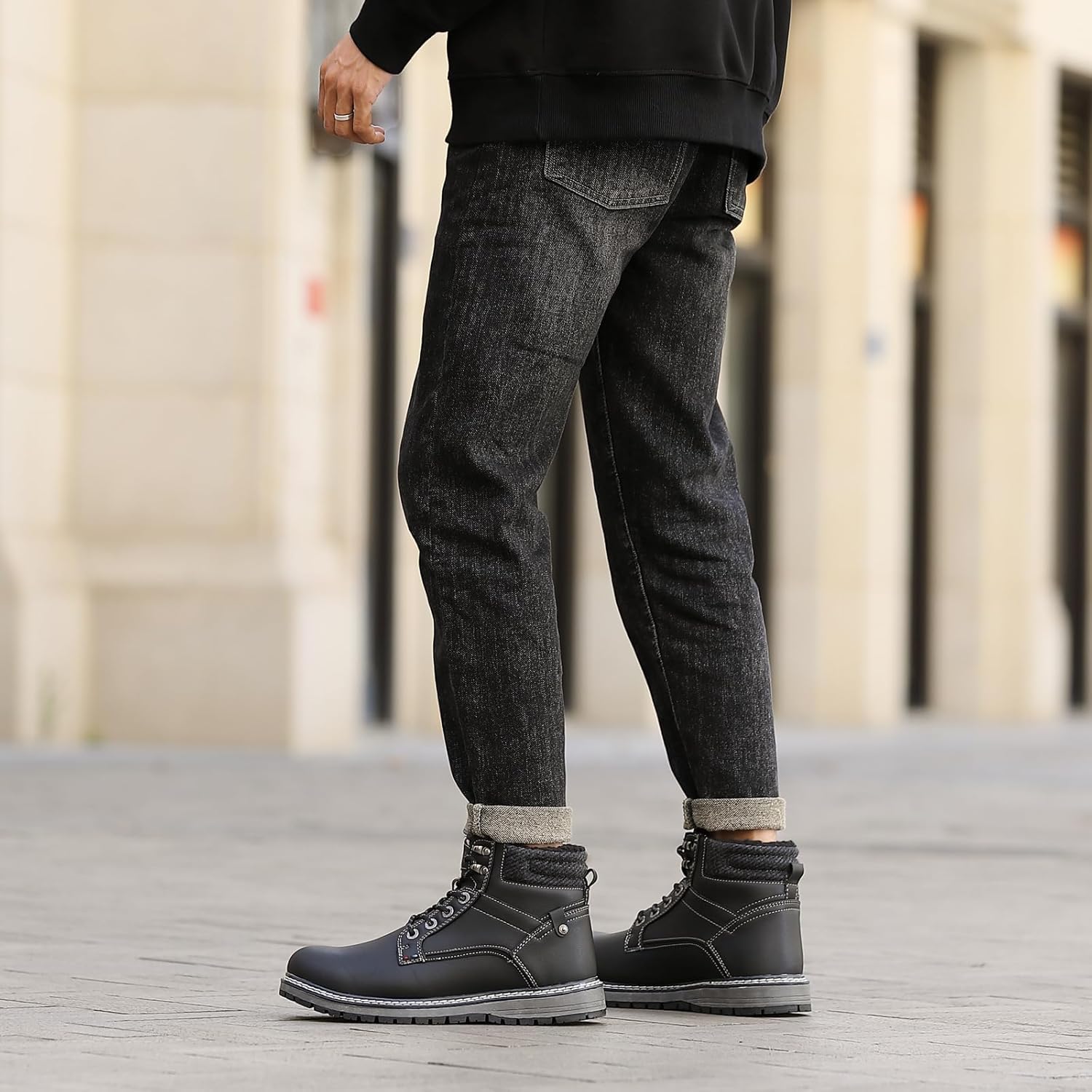 Mens Snow Boots Warm Winter Boots Non Slip Outdoor Fur Lined Shoes - Image 2