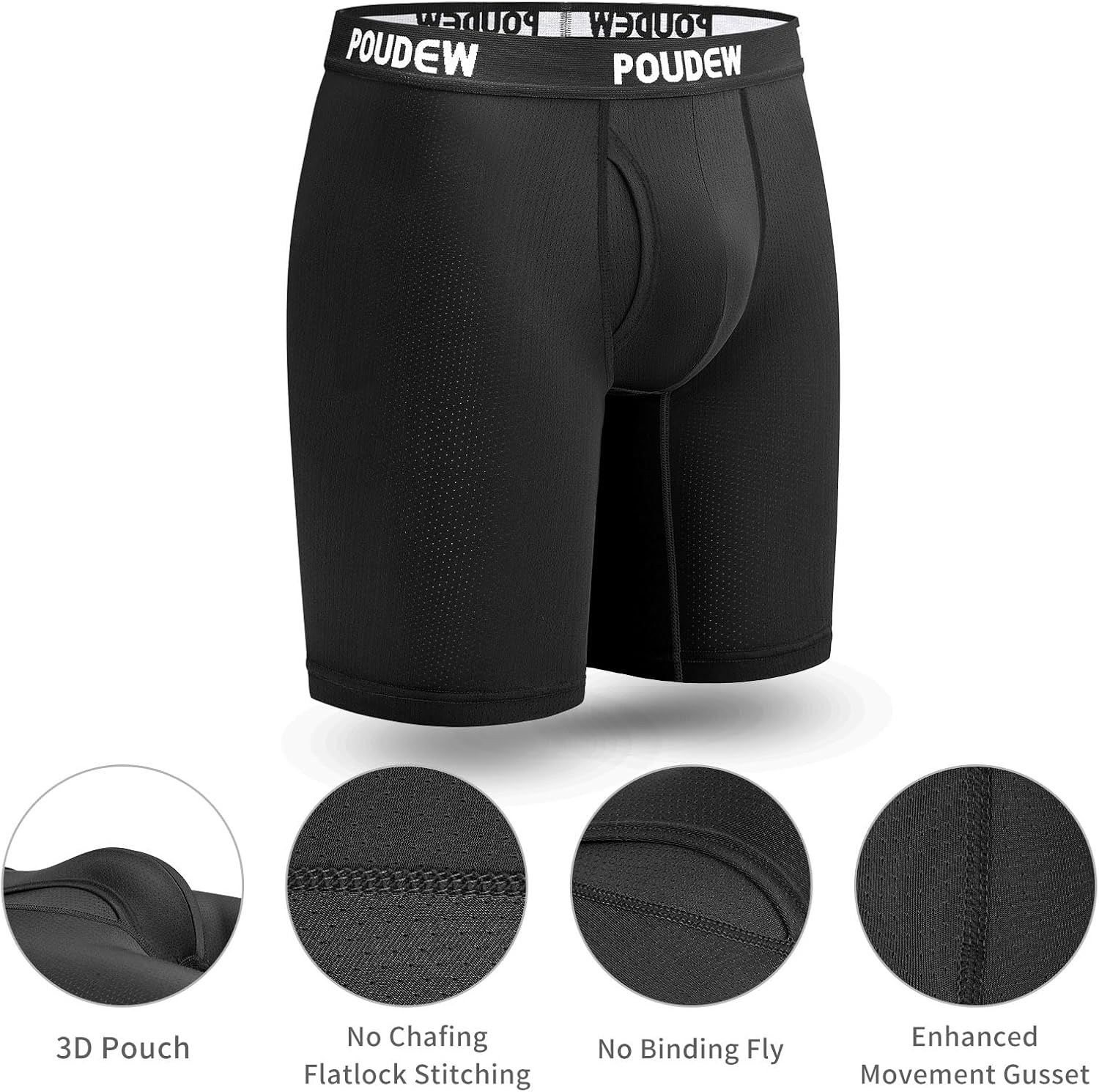 Men's Breathable Mesh No Roll Waistband Tagless Athletic Underwear Boxer Briefs, Pack of 5 - Image 4