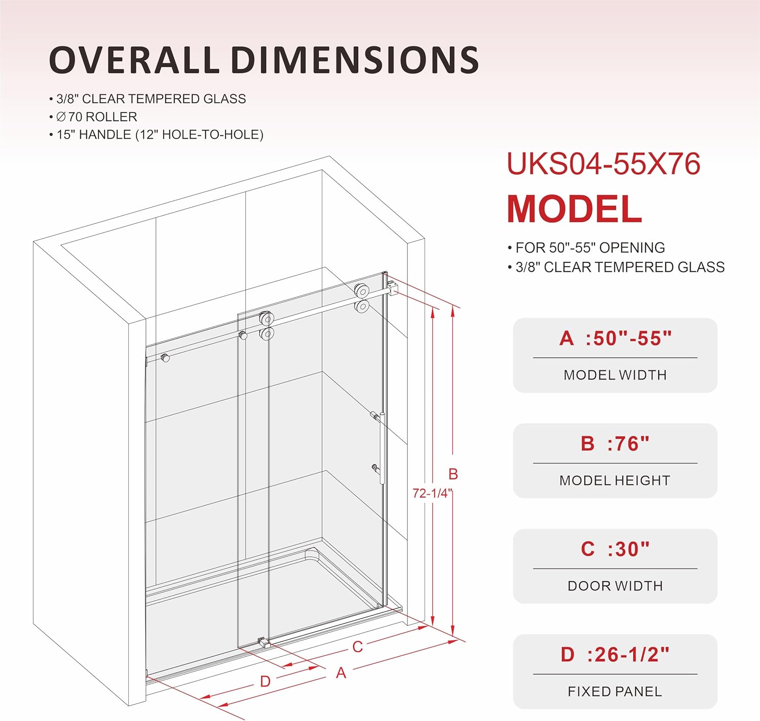 Overall dimensions and model specifications for UKS04-55X76