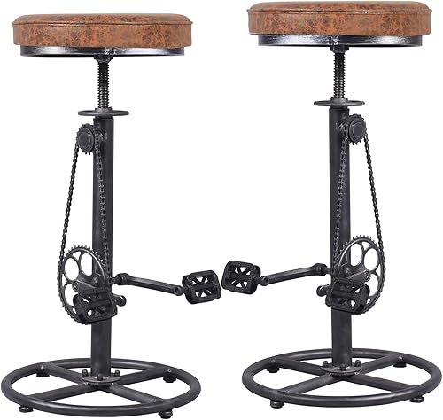 Miniatura 11 de Juego de 2 taburetes de bar industriales, giratorios, vintage, para café, cocina, comedor, isla, reposapiés, pedal de bicicleta, extra alto, altura