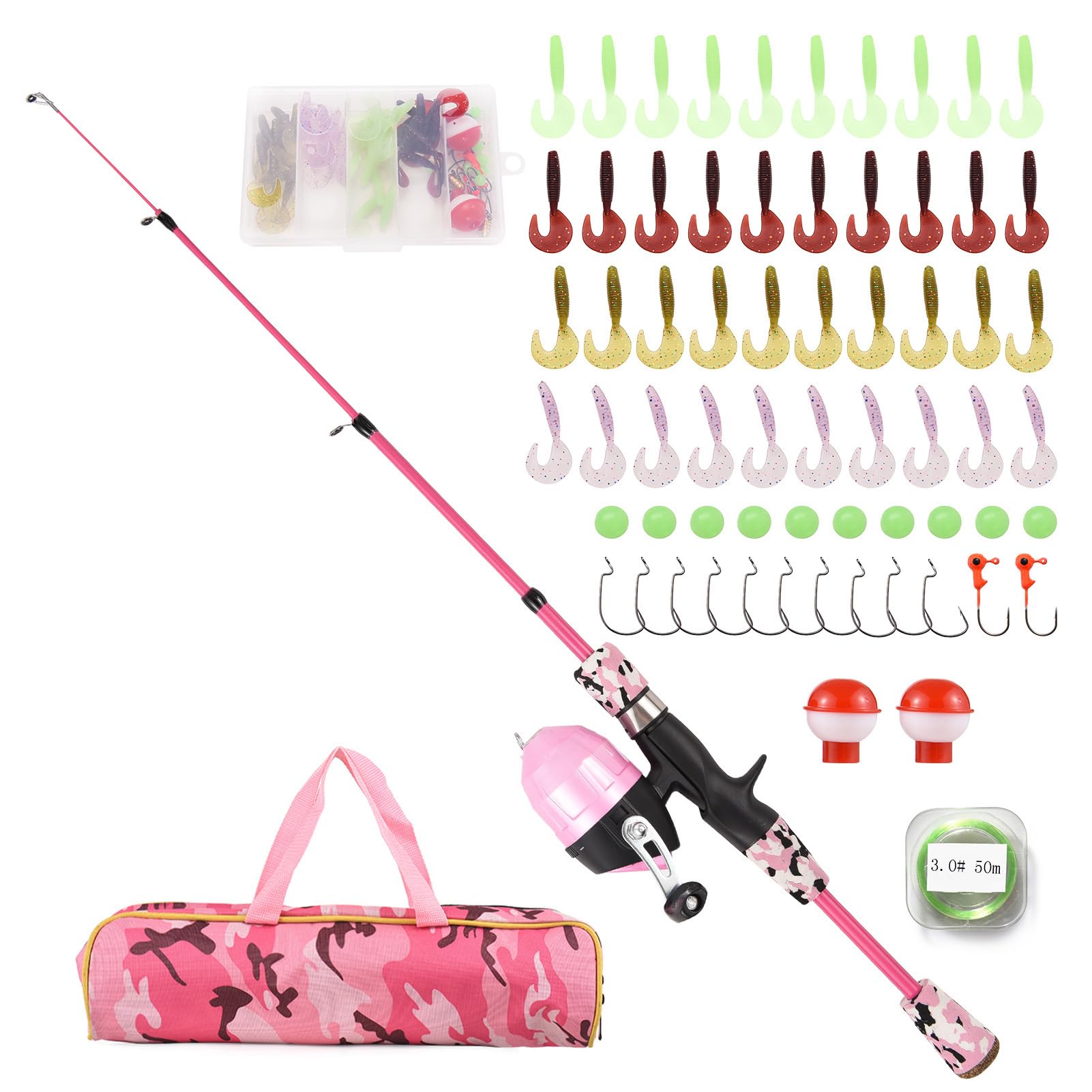 Canna da Pesca per Bambini, Canna da Pesca telescopica e Kit Combinato Mulinello con Esche da Pesca, lenze, ami da Pesca