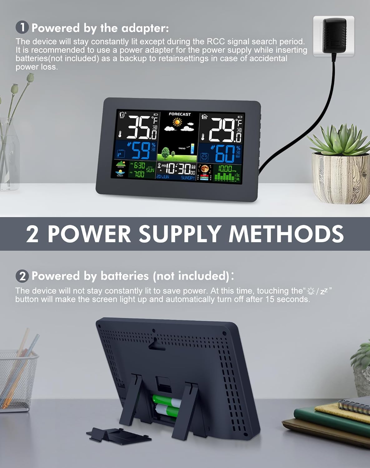 Weather Station Wireless Indoor Outdoor, Digital Thermometer with Remote Sensor, Large Display Home Weather Stations with Weather Forecast, Atomic Clock, Barometric Pressure, Moon Phase