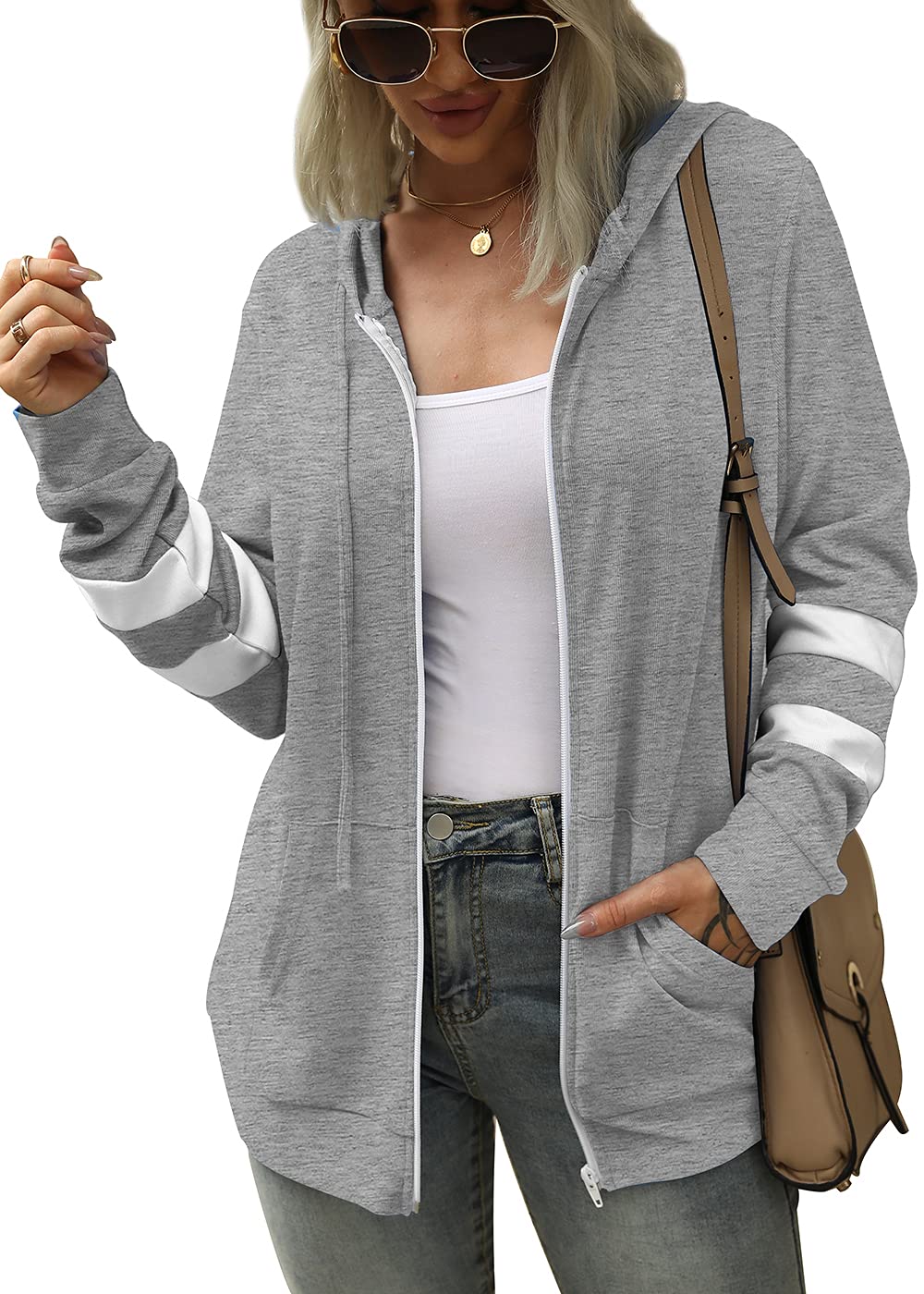 Bofell Womens Active Long Sleeve Zip Up Hoodies with Pocket Hooded Sweatshirts Jackets