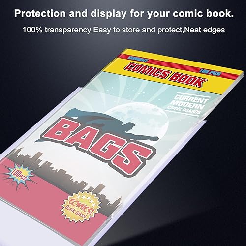 Miniatura 3 de KKU 200 bolsas de cómics actuales, bolsas de cómic transparentes de 7.2 x 10.5 pulgadas, fundas de cómics sin ácidos para almacenamiento de cómics.
