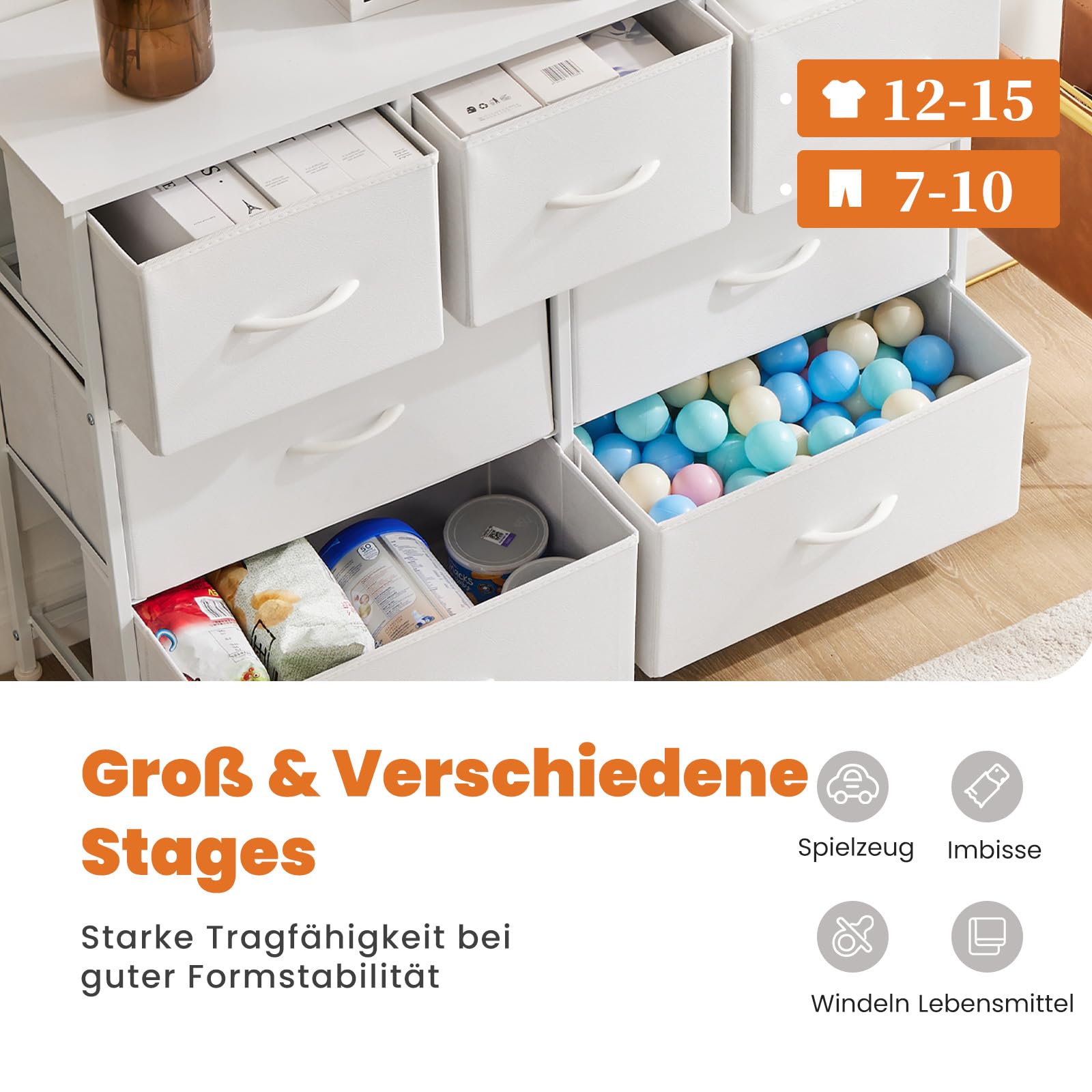 Sweetcrispy Kommode für Schlafzimmer, breite Schublade Kommode, 7 Stoffschubladen mit Griffen, Schrank, TV Stand für Schlafzimmer, Schrank, Wohnzimmer, Kinderzimmer