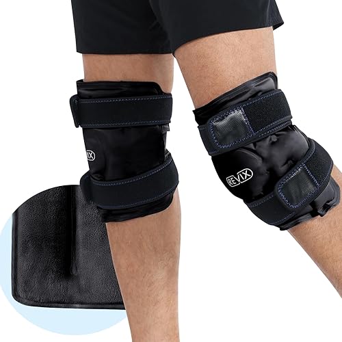 REVIX Bolsas de hielo para lesiones de rodilla, reutilizables, envolturas de hielo de gel con compresión fría para lesiones y poscirugía, cubierta