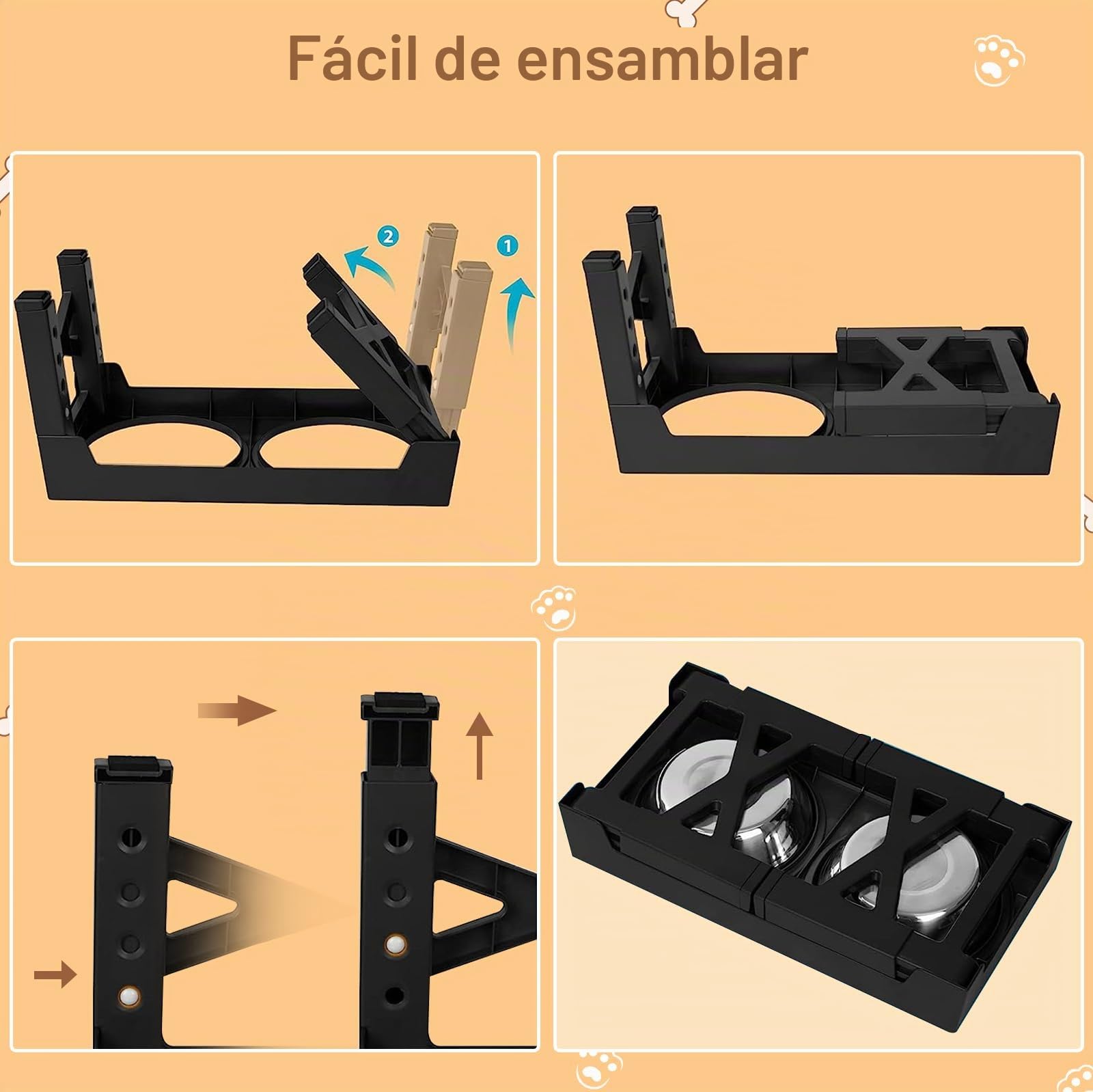 Comedero Elevado para Perros, 4 Alturas Ajustables, Cuencos de Acero Inoxidable y Alimentador Lento Antivoracidad, Soporte Antideslizante Plegable para Razas Pequeñas, Medianas, Grandes y Gatos
