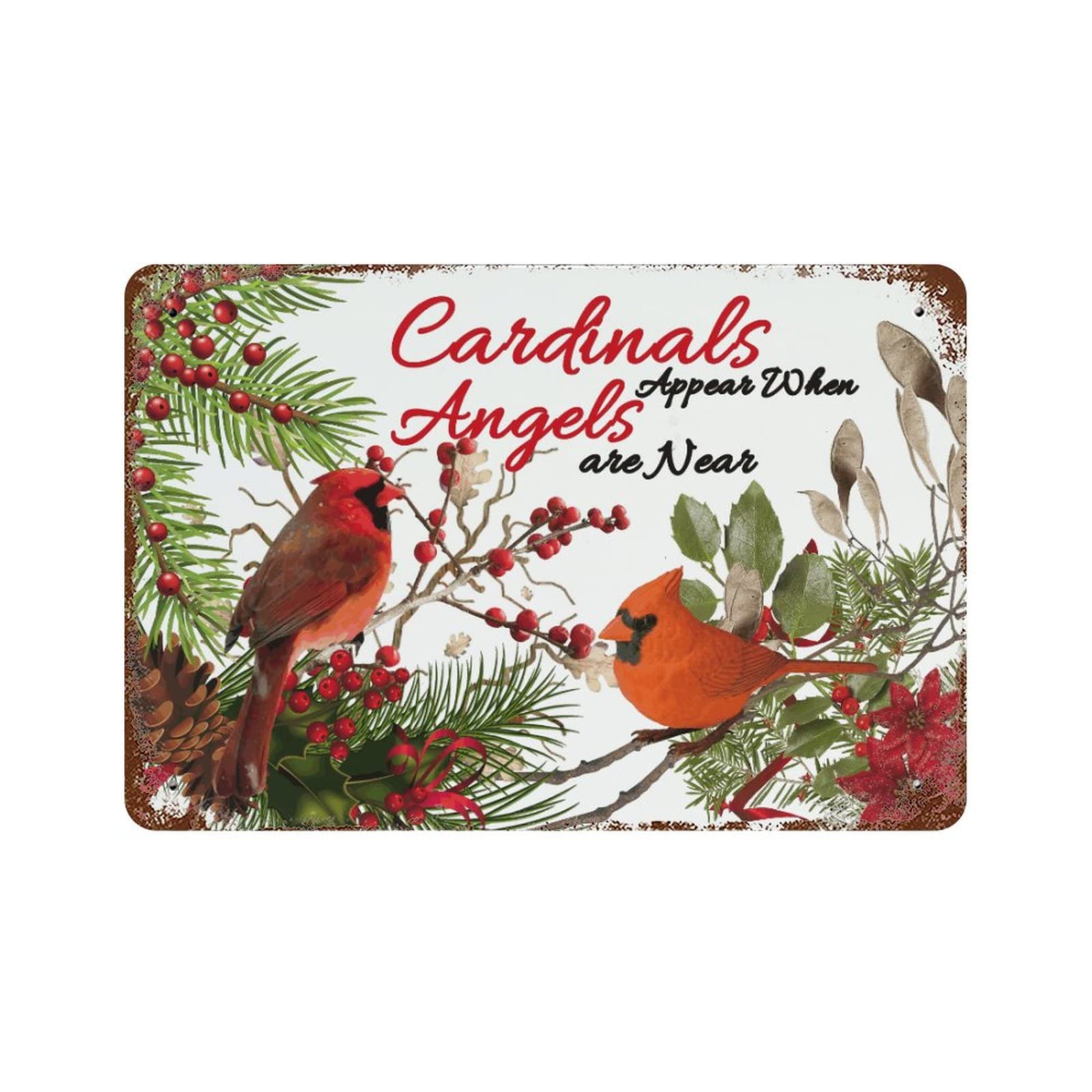 Plaque en métal Christmas Cardinals décor rétro pour arbre de Noël