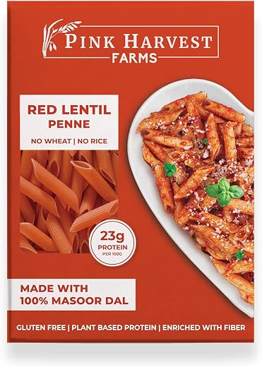 Pink Harvest Farms Red Lentil Pasta | No Rice - No Maida | Vegan | Gluten Free | High Protein | (Red Lentil Penne Pasta, 2...