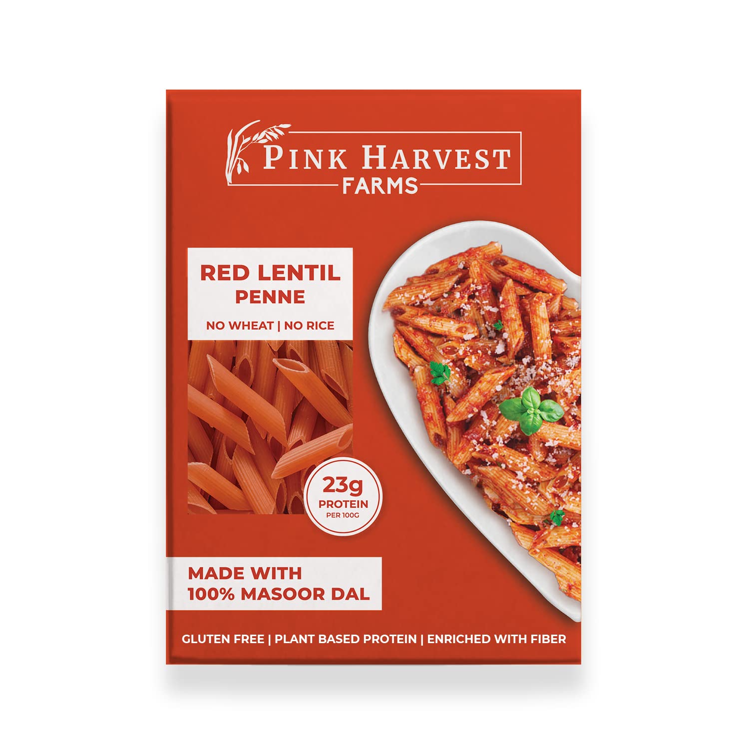 Pink Harvest Farms Red Lentil Pasta | No Rice - No Maida | Vegan | Gluten Free | High Protein | (Red Lentil Penne Pasta, 2...