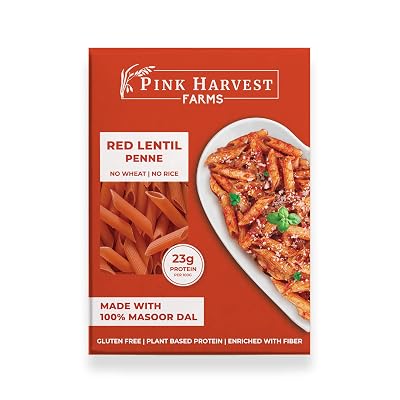 Pink Harvest Farms Red Lentil Pasta | No Rice - No Maida | Vegan | Gluten Free | High Protein | (Red Lentil Penne Pasta,