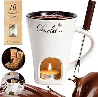 White Sweet Fondue Cup with 10 Candle,Chocolate Melting Fondue Mugs Set for Date Night Birthday Wedding Gifts