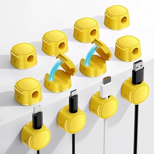 Miniatura 8 de FlyCoco - Paquete de 12 clips magnéticos para organizar cables, organizador de cables para escritorio, cable de carga de teléfono [suave ajustable],