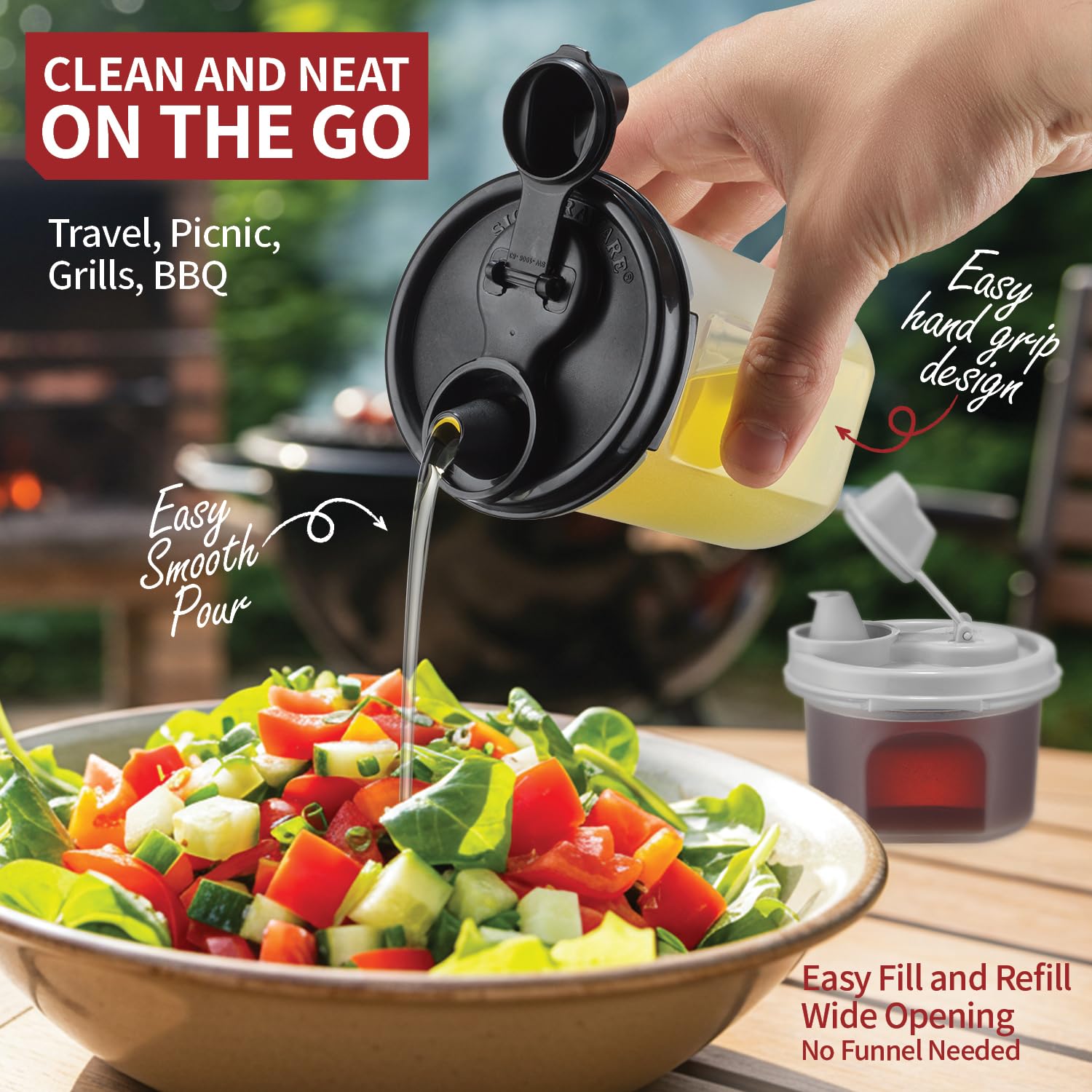 SIGNORA WARE Öl- und Essigspender-Set, Mini-Saucenflaschen für Balsamico-Essig, Sojasauce, Salatdressing-Flaschen mit einfachem Ausgießer, luftdichte und auslaufsichere BPA-freie Kunststoffbehälter