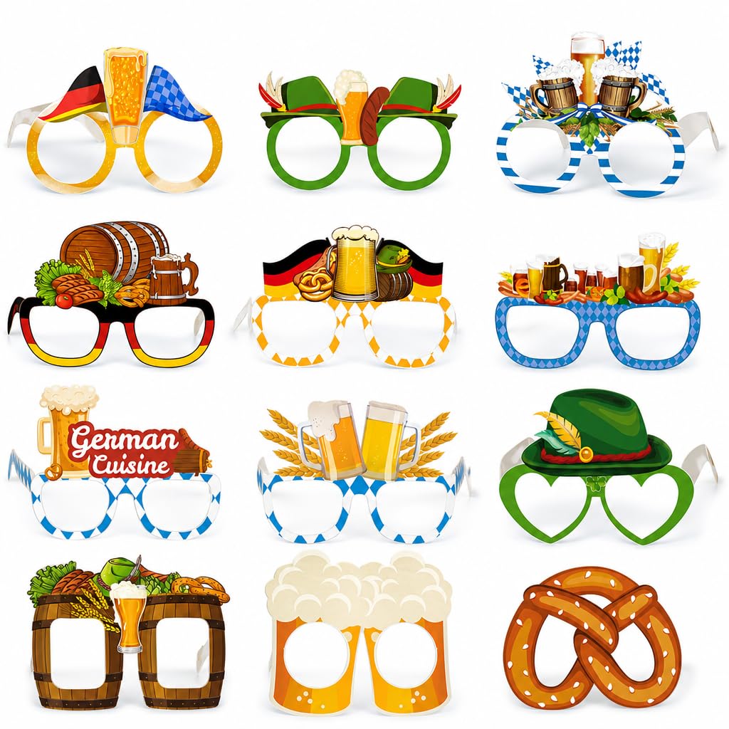 Efuwfugc 12PCS Oktoberfest Decorations, Oktoberfest Party Accessories, Bavarian Beer Goggles, Costume Parties and Corporate Events, Festive Photo Booth Props, German Festival Eyewear Decor