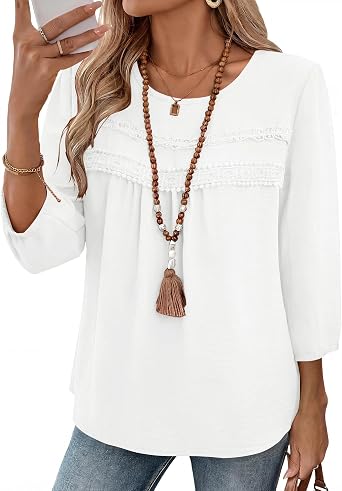 Ivicoer Womens 3/4 Length Sleeve Shirts Casual Chiffon Blouses