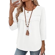 Ivicoer 3/4 Length Sleeve Womens Tops Crewneck Dressy Casual Chiffon Blouses Flowy Lace Boho Clothing Trendy 2026