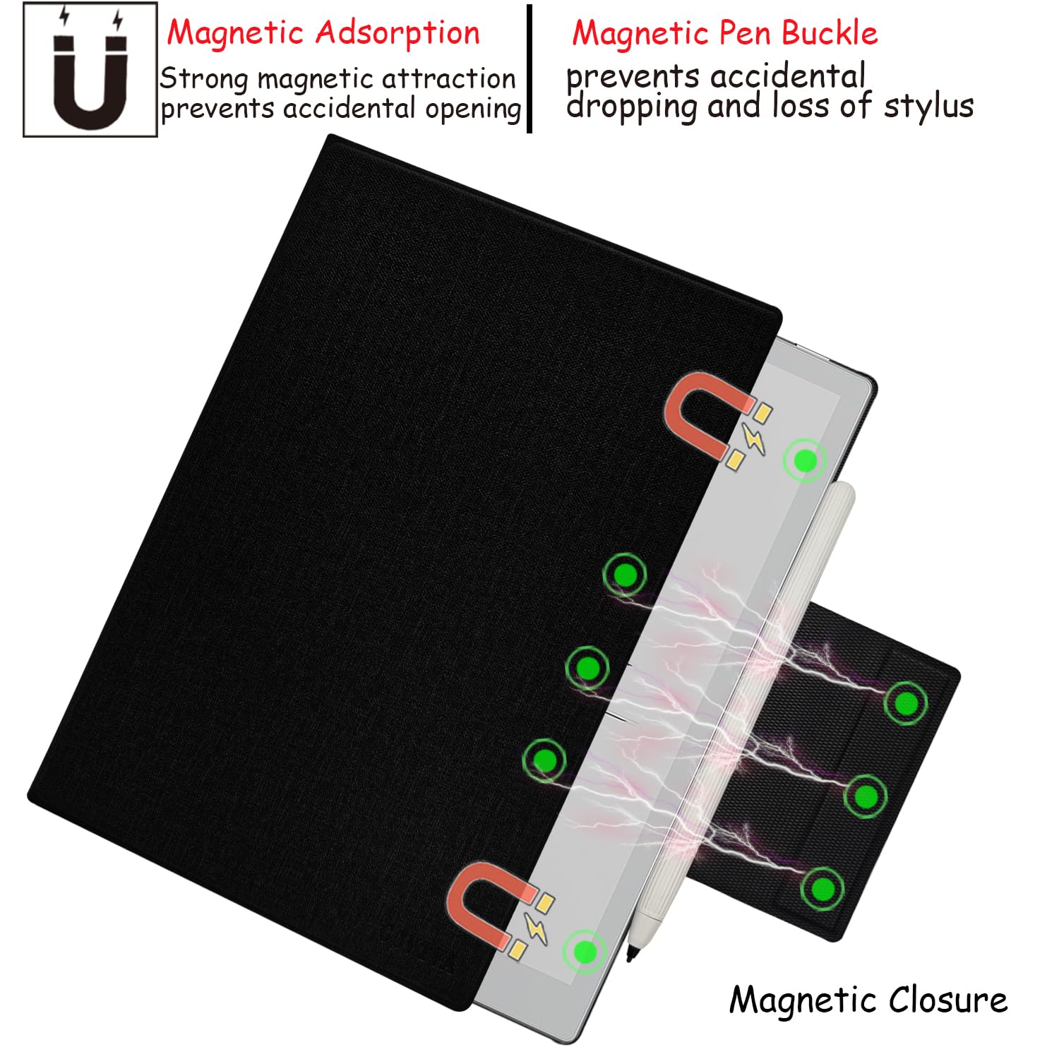 Magnetische Schutzhülle mit Standfunktion für Onyx Boox Tablet Go 10.3 (2024 veröffentlicht), ultradünne, leichte Lederhülle mit magnetischer Stiftschnalle, automatischer Schlaf-/Wachmodus