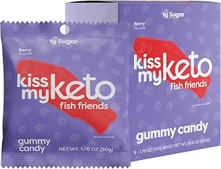 Kiss My Keto Sugar Free Gummies, Gummy Fish 6-Pack – Satisfy Cravings while Staying in Ketosis – High Fiber, 2g Net Carbs, Non-GMO, Vegan, & No Gluten – Calorie-Friendly Vegan Candy
