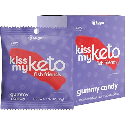 Kiss My Keto Sugar Free Gummies, Gummy Fish 6-Pack – Satisfy Cravings while Staying in Ketosis – High Fiber, 2g Net Carbs, Non-GMO, Vegan, & No Gluten – Calorie-Friendly Vegan Candy