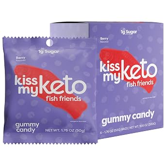 Kiss My Keto Sugar Free Gummies, Gummy Fish 6-Pack Satisfy Cravings while Staying in Ketosis High Fiber, 2g Net Carbs, Non-GMO, Vegan, No Gluten Calorie-Friendly Vegan Candy
