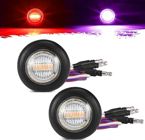Partsam 2 luces LED redondas de doble color de 34 pulgadas, luz de marcador lateral de color rojo a morado, luz lateral de luz trasera con enchufe