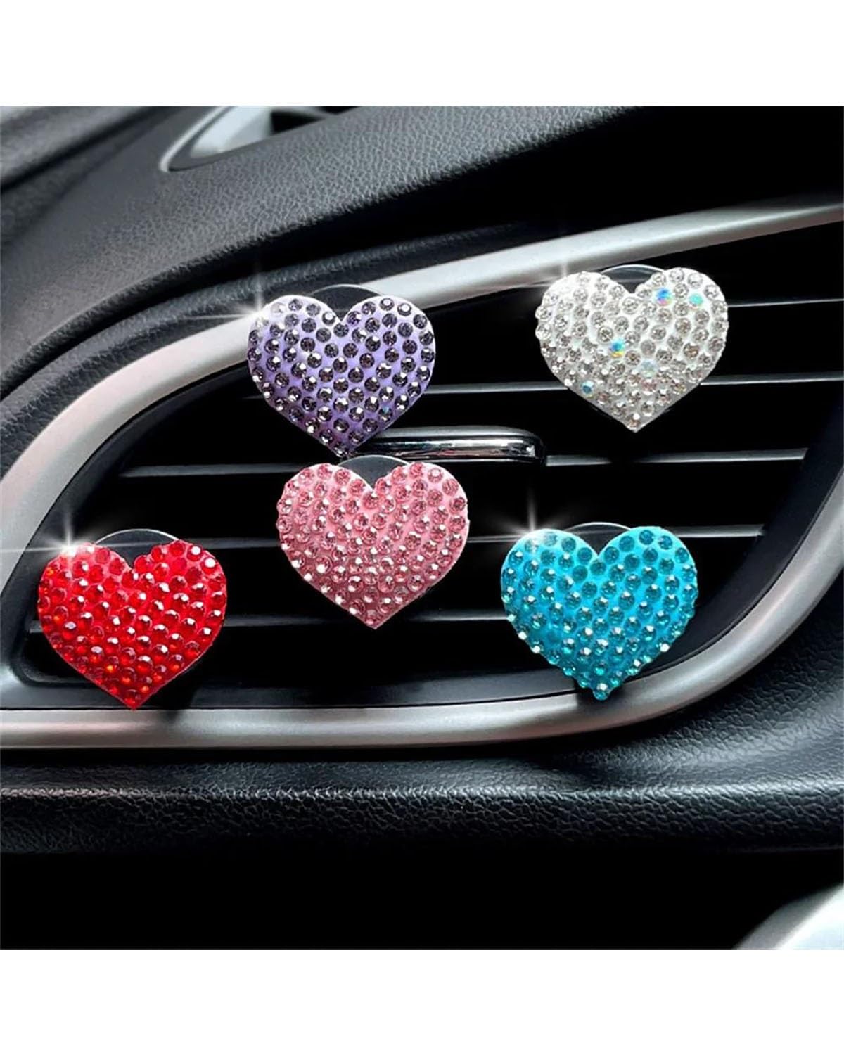 4 clip a forma di cuore per bocchetta dell'aria, decorazione per auto con quarzo naturale, graziosi deodoranti per auto, diffusore divertente, ciondolo decorativo per interni, accessori per donne