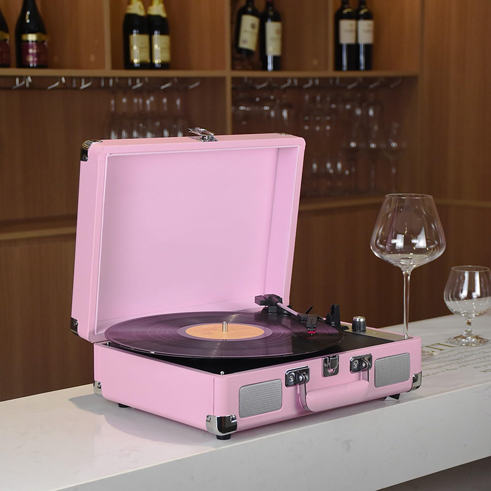Fafeicy Giradischi Vinili Vintage Con Registrazione USB Giradischi 33 45 E 78 Giri per Fonografo Portatile 7 10 E 12 Pollici Altoparlanti Integrati Ingresso 3,5 Mm (Rosa)