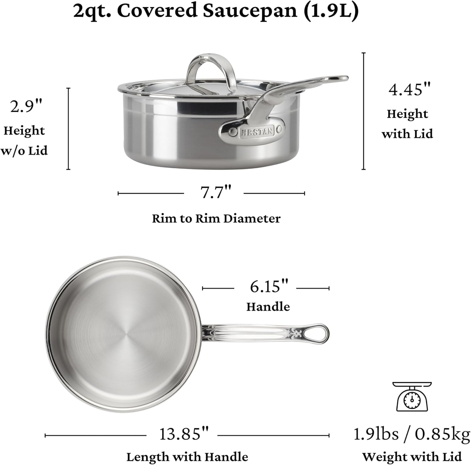 Hestan ProBond Forged - Professional Clad Stainless Steel Sauce Pan, 2 Quart, Induction Compatible
