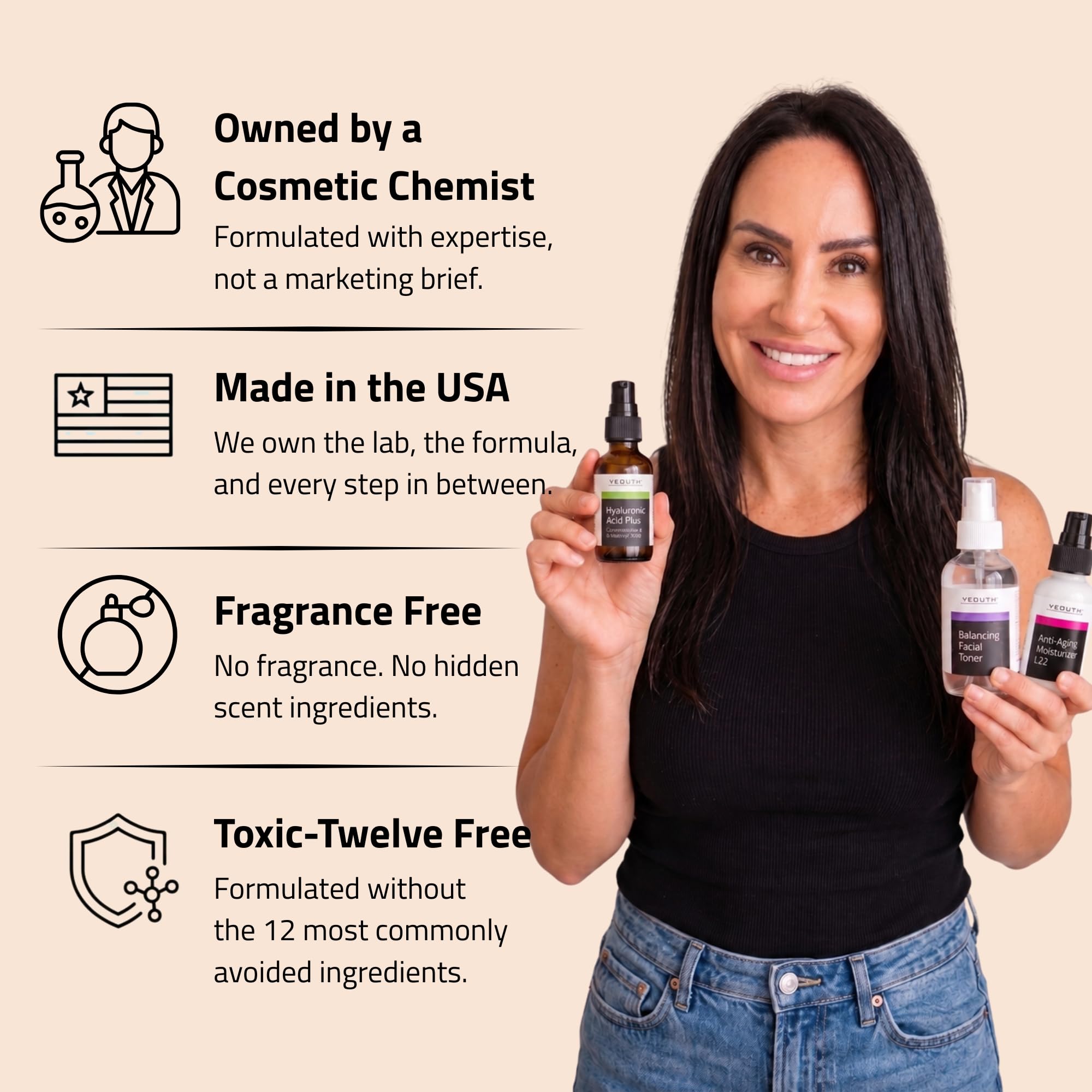 Essentials Anti Aging Skin Care für das Gesicht, Gesichtswasser, Hyaluronic Acid Face Serum, Gesichtscreme, Anti Aging Gesichtspflege für Damen & Männer von YEOUTH 3 x 30ml Set
