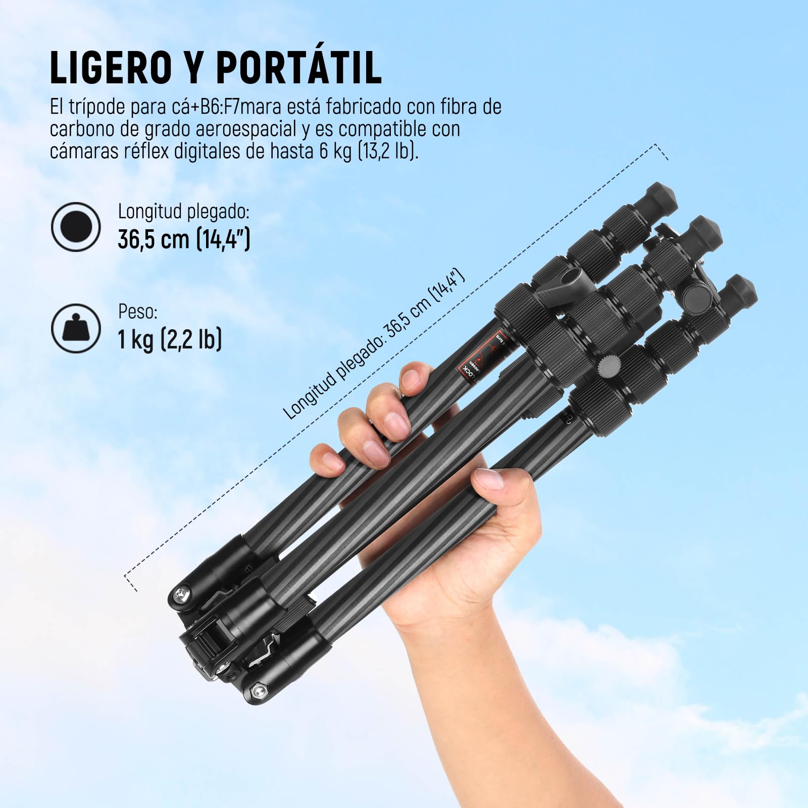 NEEWER Trípode Monopié Fibra Carbono Cámara,65" Ligero Compacto Portátil Viaje DSLR Video Tripode, 360° Rótula Placa QR Antideslizante Eje Central Invertido Patas Reversibles, Carga Máx 13,2lbs, TP39