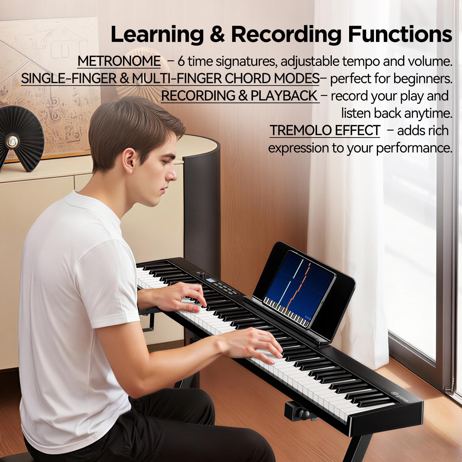 Rhymo Faltbares E-Piano 88 Vollgröße Halbgewichtet, Bluetooth MIDI | Integriertes Metronom, Split & Dual-Tone für Anfänger & Erwachsene mit Tragetasche