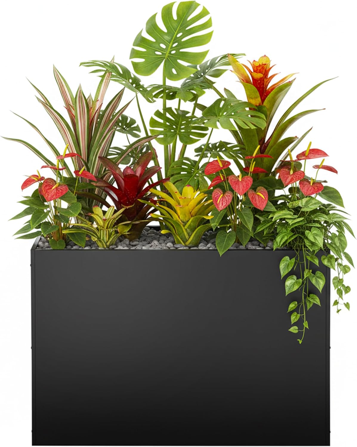 Metal Rectangular Planter Box, Large Planter Boxes Outdoor, 37''L x 13''W x 26''H Heavy Duty Plant Box with Removable Insert Shelf, 3 Tier Adjustable Height Tall Garden Planter for Plants, Flowers