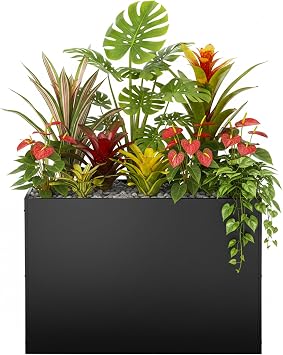 Metal Rectangular Planter Box, Large Planter Boxes Outdoor, 37L x 13W x 26H Heavy Duty Plant Box with Removable Insert Shelf, 3 Tier Adjustable Height Tall Garden Planter for Plants, Flowers