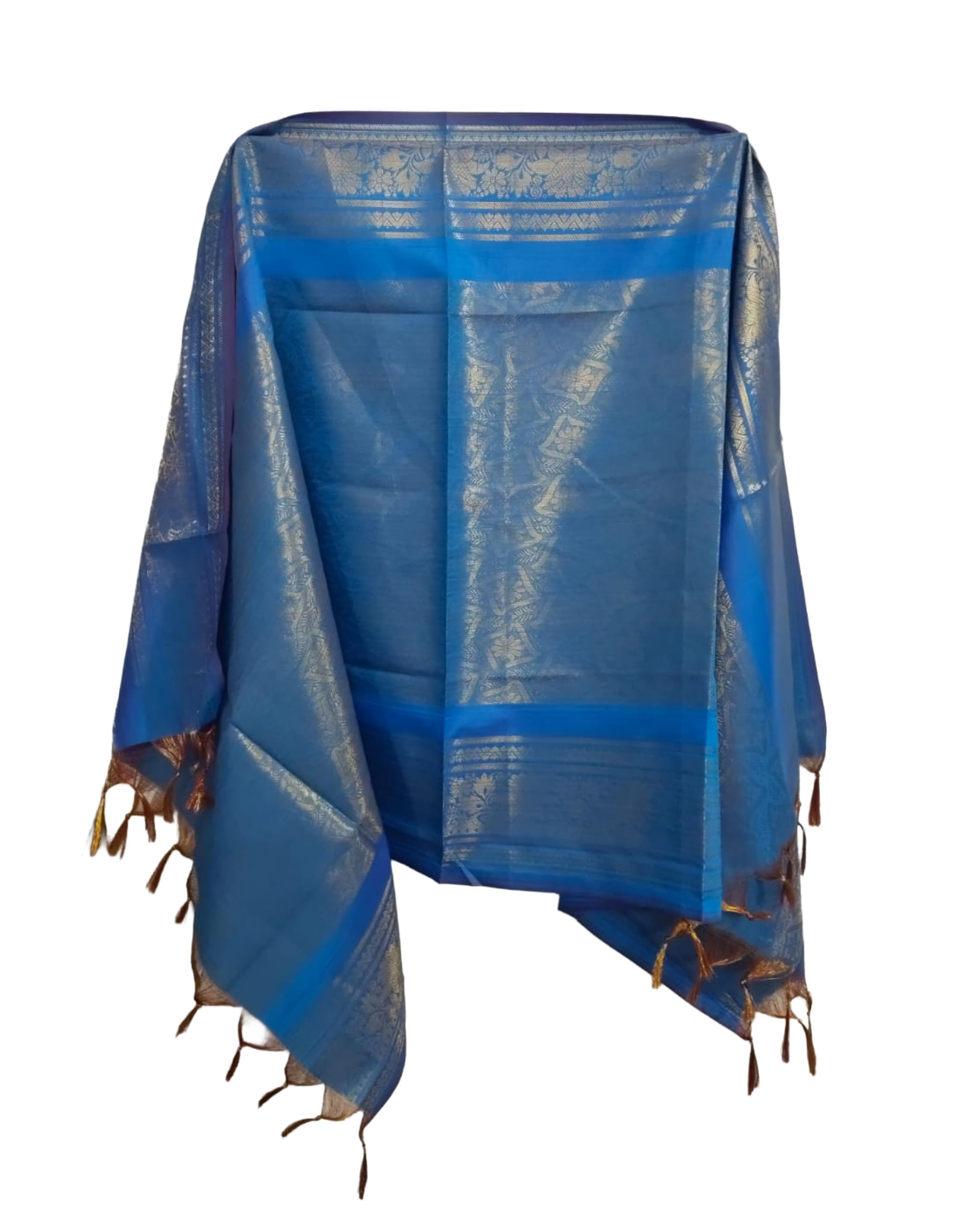 ™ Premium Sky Blue Single Zari Felicitation Shawl – 2 Mtr | Traditional Welcome & Honour Shawl | Unisex-image-7