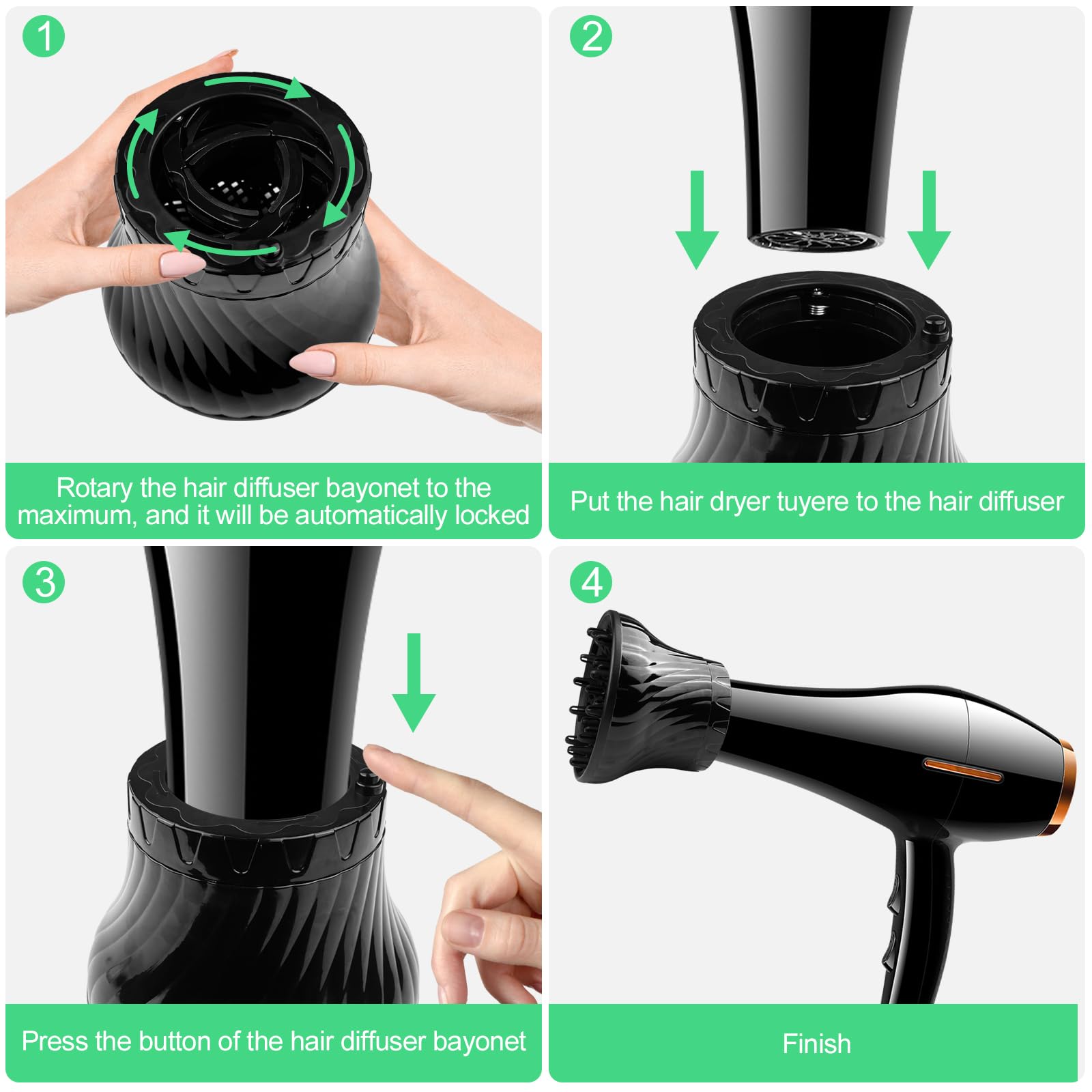 Diffuser Föhnaufsatz Haare, Diffusor Föhn Aufsatz Universal, Föhn Lockenaufsatz für Haartrockner, Haar Diffusor Schwarz, Haardiffusor-Aufsatz für Lockiges Oder Welliges Haarstyling