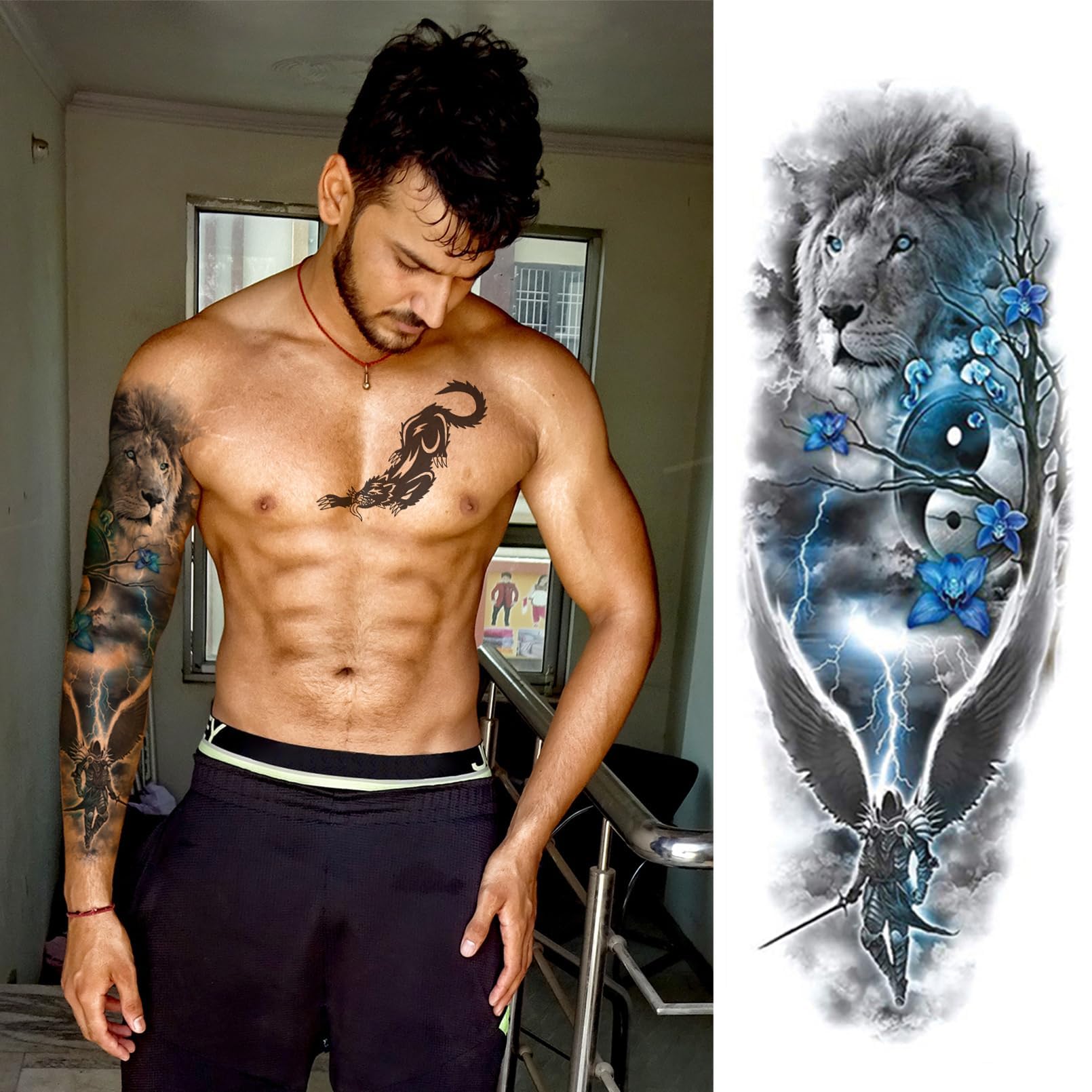 Aresvns Temporary Tattoos for men and women,Waterproof and Long Lasting Sleeve Tattoos for adults, Full Arm and Half Arm Fake Tattoos Christmas Gift