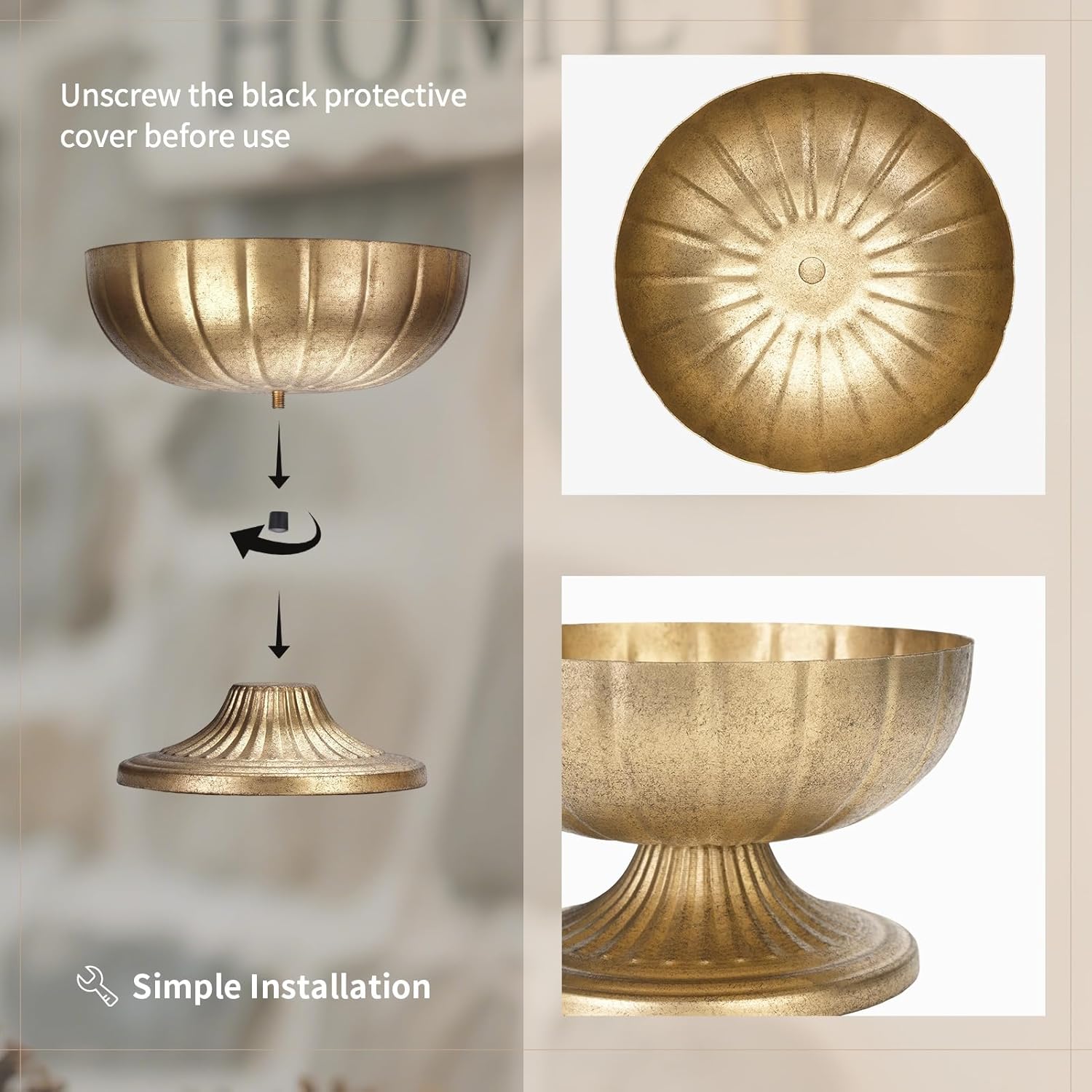 NUPTIO Gold Compote Vase for Centerpiece: 8.5" Wide Short Pedestal Footed Bowl for Flowers - Distressed Brass Urn for Decorative Wedding Table Set of 10